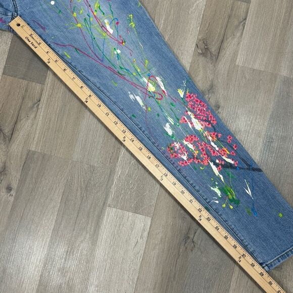 Loft Hand Painted Boyfriend Jeans Blue Multi 0 Ankle Cherry Blossom Custom - Picture 12 of 13